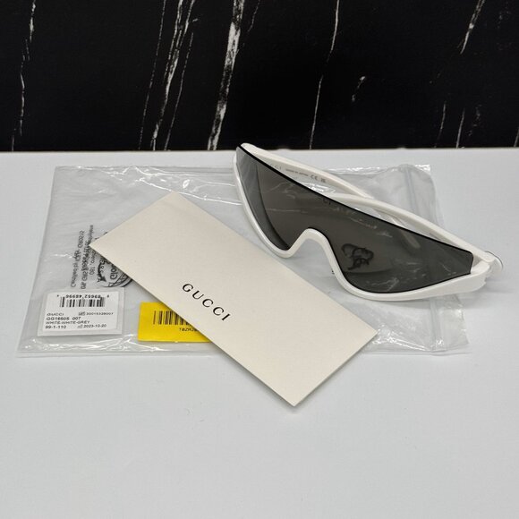 NEW GG1650S 007 UNISEX SHIELD SUNGLASSES, GRAY WHITE MASK EYEWEAR GUCCI - Picture 10 of 11